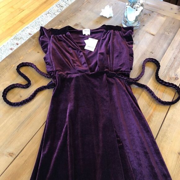 Misa Los Angeles Caroline Burgundy/Wine Velvet Wrap V neck Dress Size Medium NWT - Picture 13 of 14